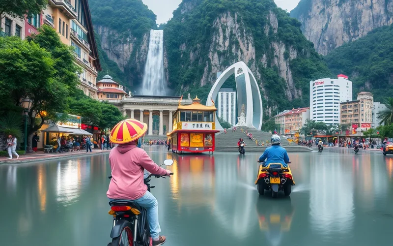 Xe du lịch hiện đại đang chờ đón du khách trên đường phố thành phố